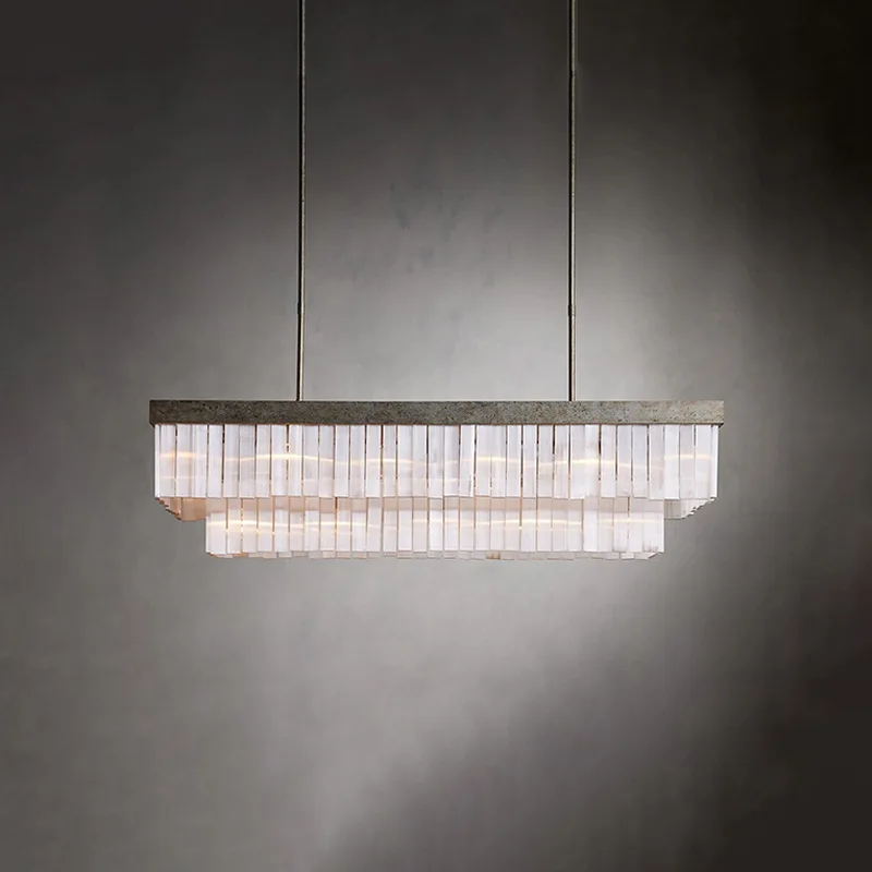 Laiton Linear Crystal 17-Light Chandelier, 49" in antique silver