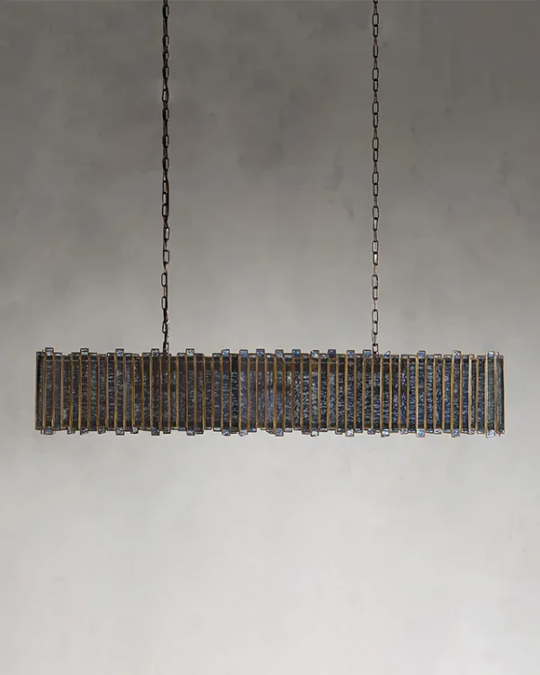 Laiton Linear Glass Chandelier, 49" in antique copper