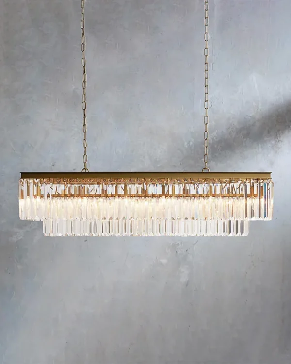 Laiton Linear Crystal 12-Light Chandelier, 49" in brass