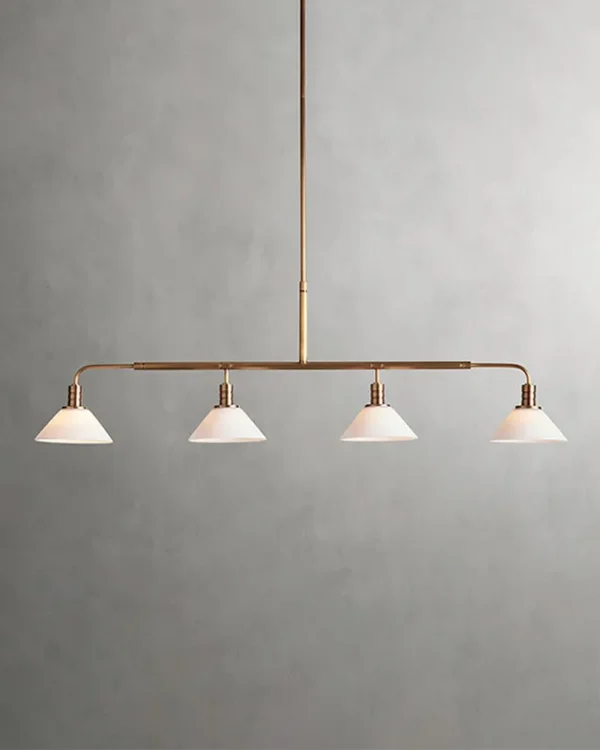 Laiton Linear Glass 4-Light Chandelier, 50" in brass