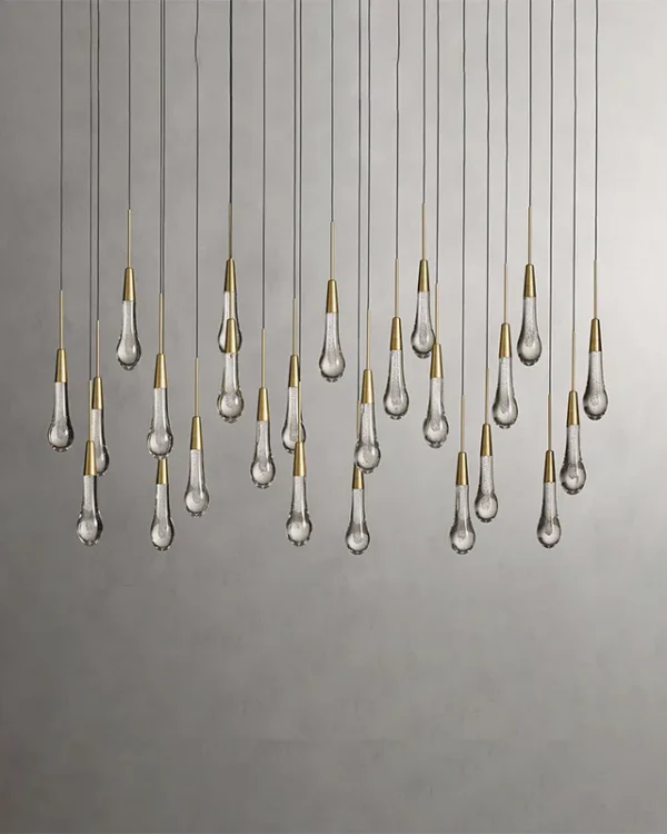 Laiton Linear Glass 25-Light Chandelier, 50" in brass