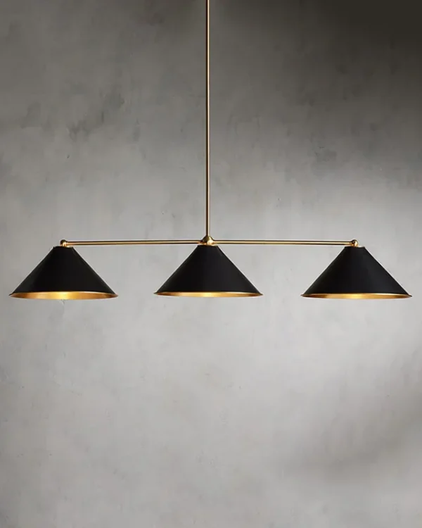 Laiton Linear Brass 3-Light Chandelier, 54" in black