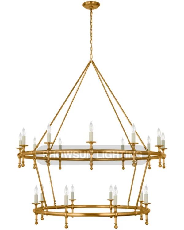 Laiton Two-Tier Chandelier, 54" in antique burnished brass