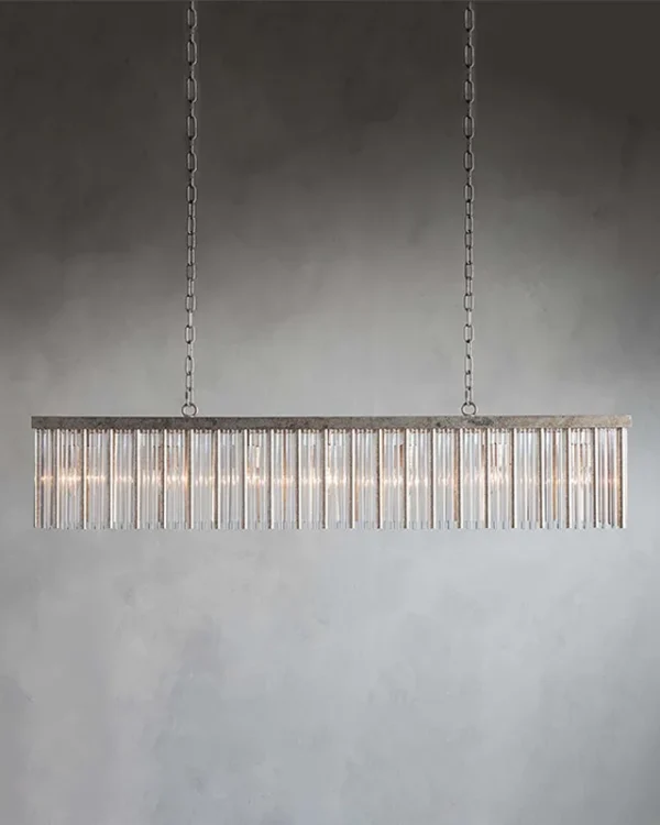 Laiton Linear Glass Chandelier, 56" in antique silver