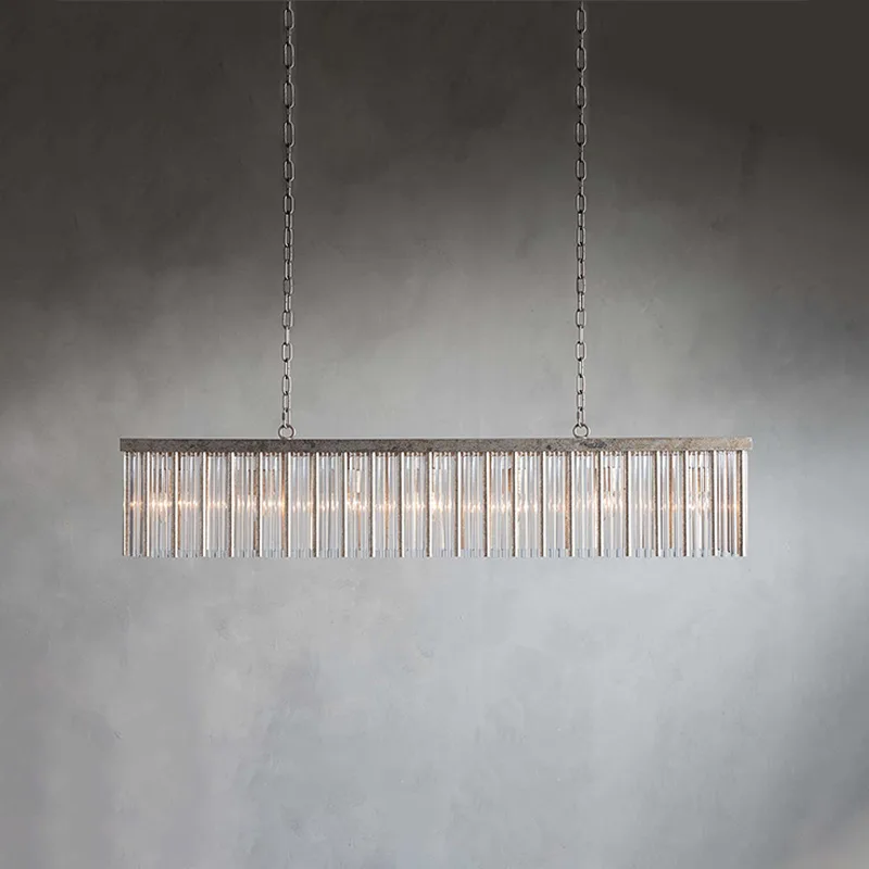 Laiton Linear Glass Chandelier, 56" in antique silver