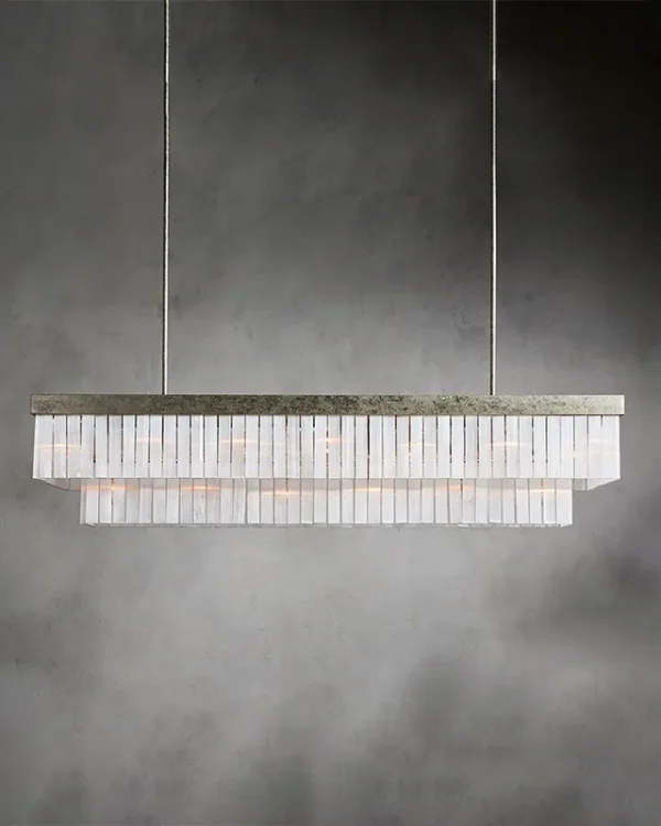 Laiton Linear Crystal Chandelier, 59" in antique silver