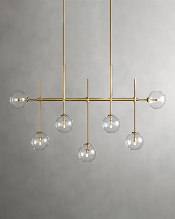 Laiton Linear Glass 7-Light Chandelier, 60" in brass