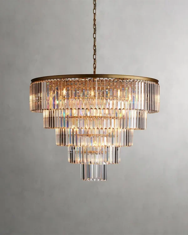 Laiton Round Crystal Chandelier, 60" in brass