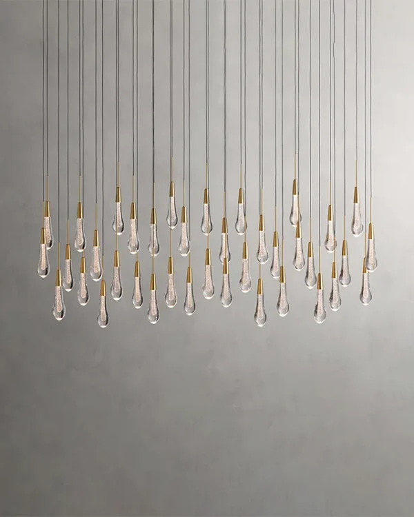 Laiton Linear Glass 38-Light Chandelier, 60" in brass