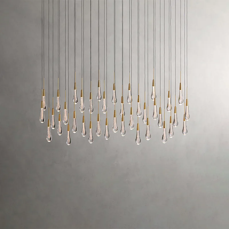 Laiton Linear Glass 38-Light Chandelier, 60" in brass