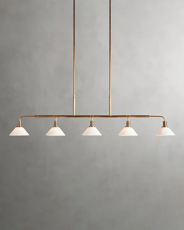Laiton Linear Glass 5-Light Chandelier, 60" in brass