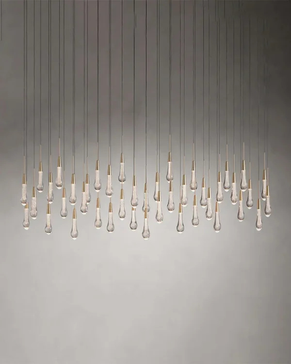 Laiton Linear Glass 42-Light Chandelier, 70" in brass