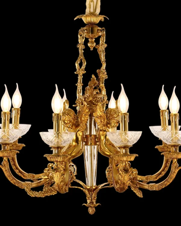 Monceau Glass 8-Light Chandelier, 28" × 27" H in Antique Brass in antique brass