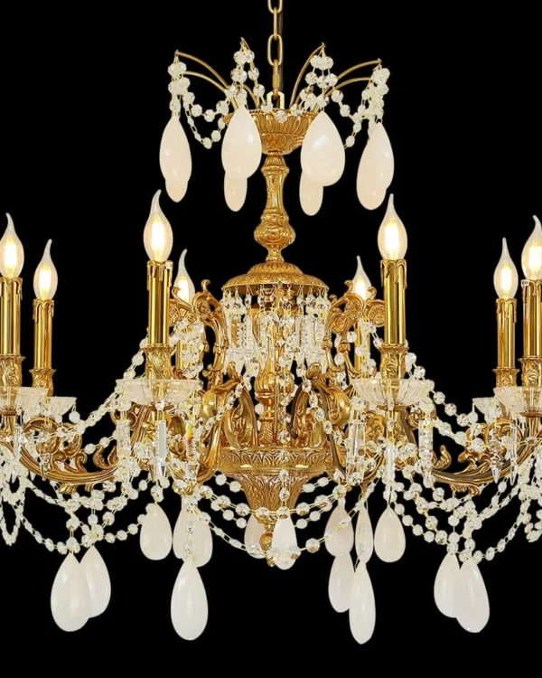 Monceau Crystal Chandelier, 33" in antique brass