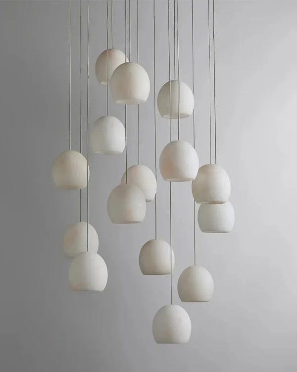 Montparnasse Round Alabaster Chandelier, 24" in burnished brass
