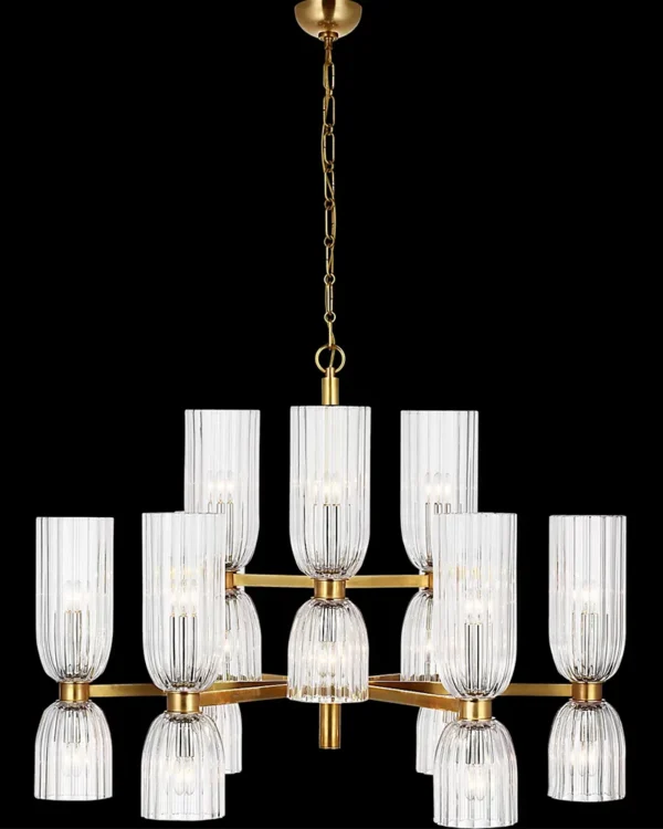 Montparnasse Two-Tier Glass Chandelier, 34" in antique brass