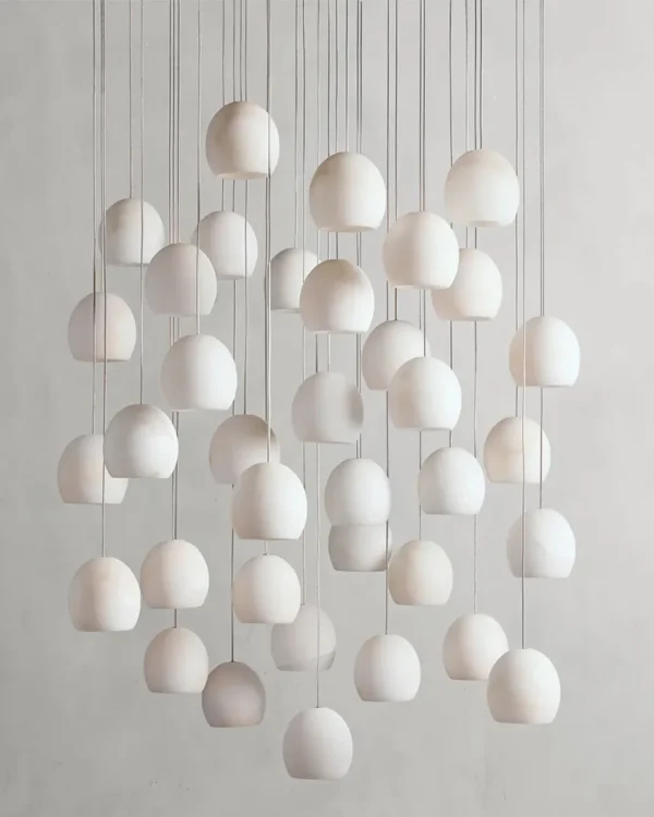 Montparnasse Round Alabaster Chandelier, 36" in burnished brass
