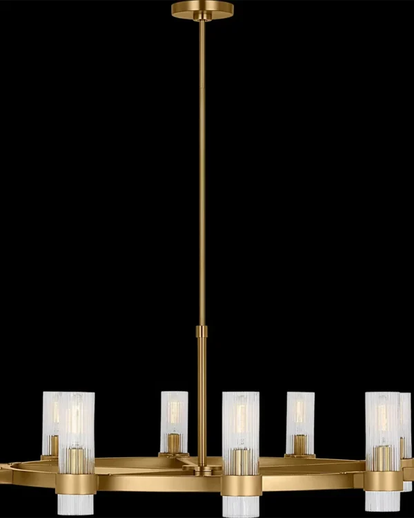 Montparnasse Round Glass 10-Light Chandelier, 42" in antique brass