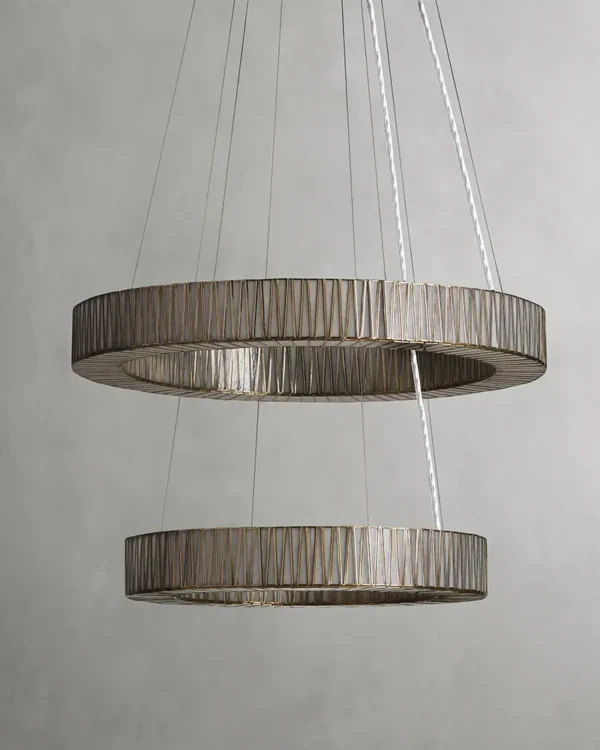 Montparnasse Two-Tier Glass Chandelier, 47" in antique brass