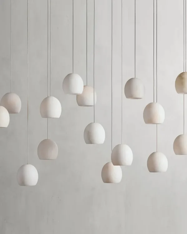 Montparnasse Linear Alabaster Chandelier, 48" in burnished brass