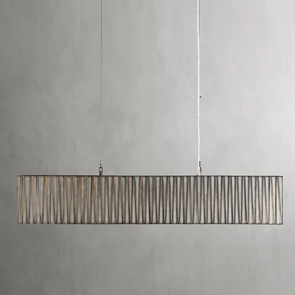 Montparnasse Linear Glass Chandelier, 60" in antique brass