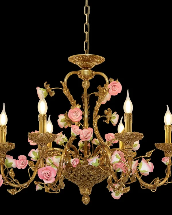 Mouffetard Floral Brass Chandelier, 31" in antique brass