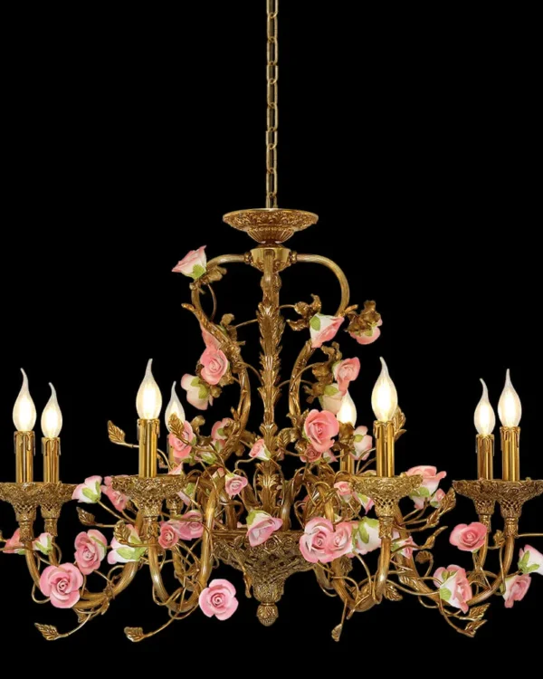 Mouffetard Floral Brass Chandelier, 35" in antique brass