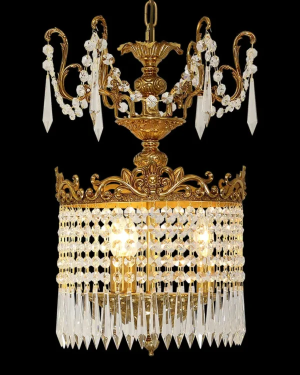 Passy Crystal Chandelier, 15" in antique brass
