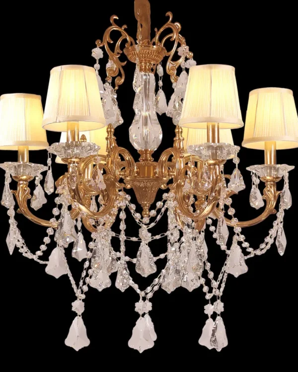 Pasteur Crystal Chandelier, 28" in antique brass