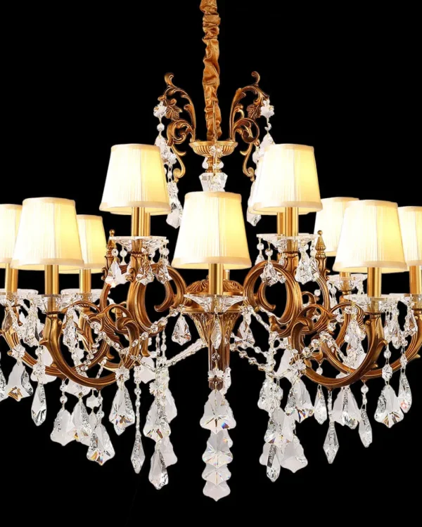 Pasteur Crystal Chandelier, 37" in antique brass
