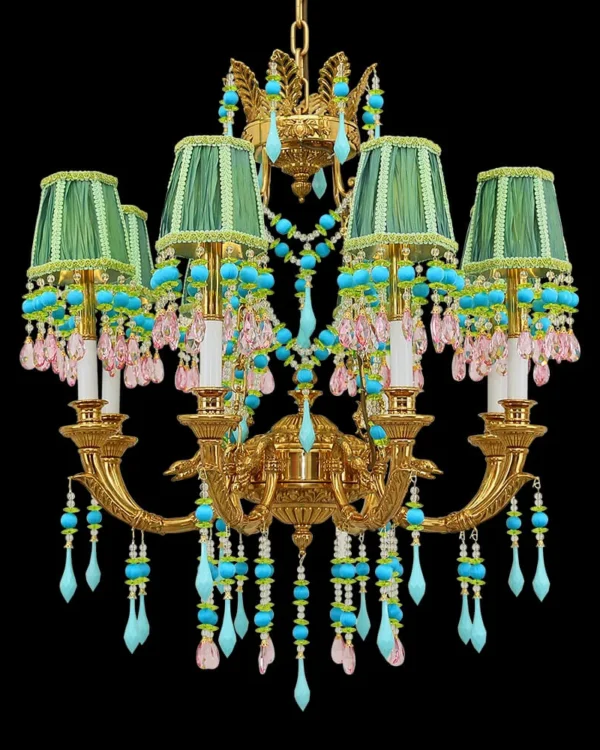 Solférino Brass 8-Light Chandelier, 28" × 33" H in Antique Brass in antique brass