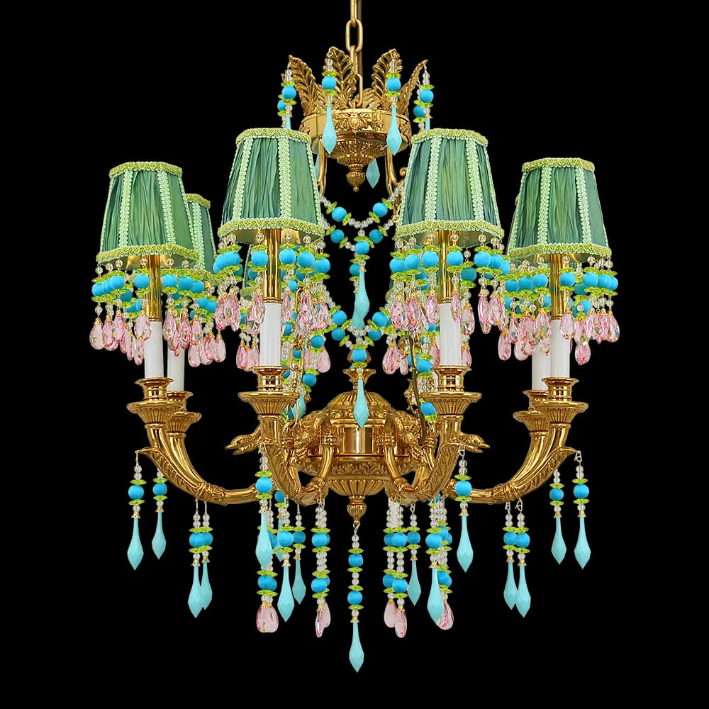 Solférino Brass 8-Light Chandelier, 28" × 33" H in Antique Brass in antique brass