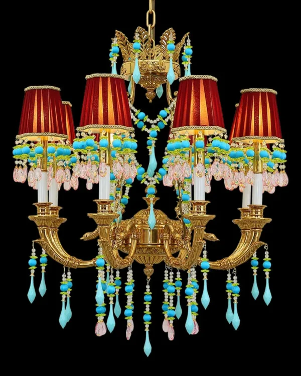 Solférino Brass 8-Light Chandelier II, 28" × 33" H in Antique Brass in antique brass
