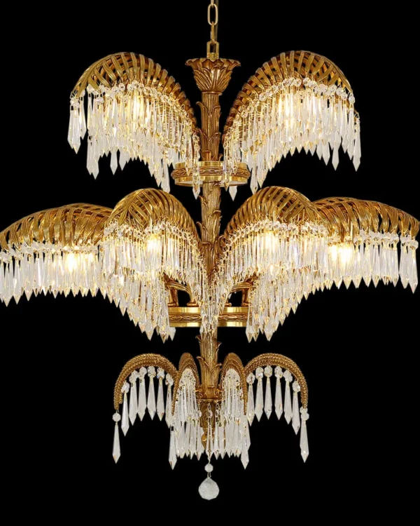 Solférino Three-Tier Crystal Chandelier, 39" in antique brass