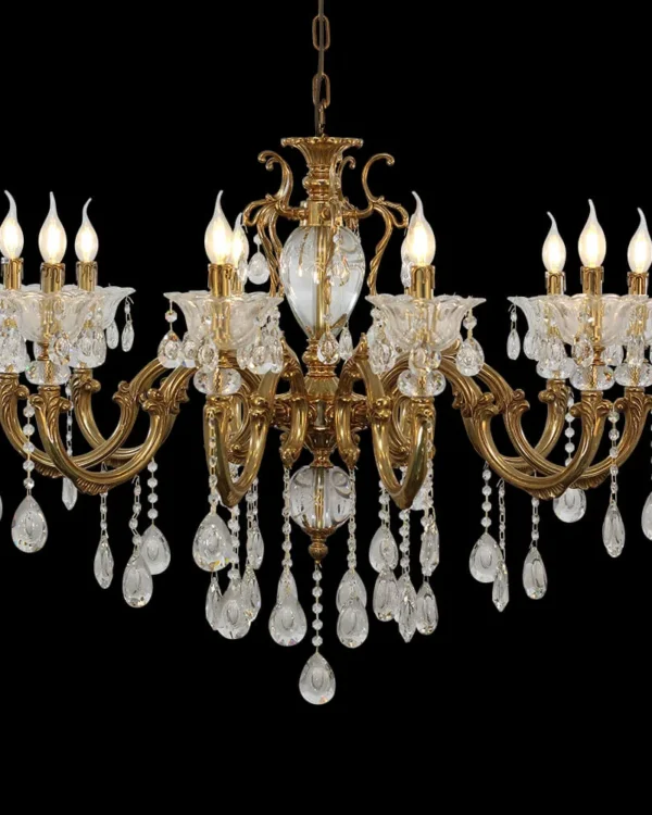 Sèvres Crystal Chandelier, 37" in antique brass