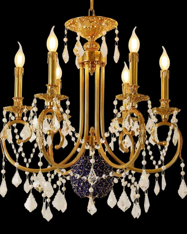 Varenne Crystal 6-Light Chandelier II, 24" × 26" H in Antique Brass in antique brass