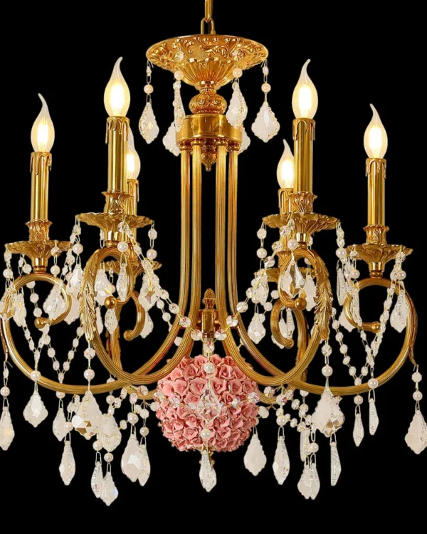 Varenne Crystal 6-Light Chandelier III, 24" × 26" H in Antique Brass in antique brass