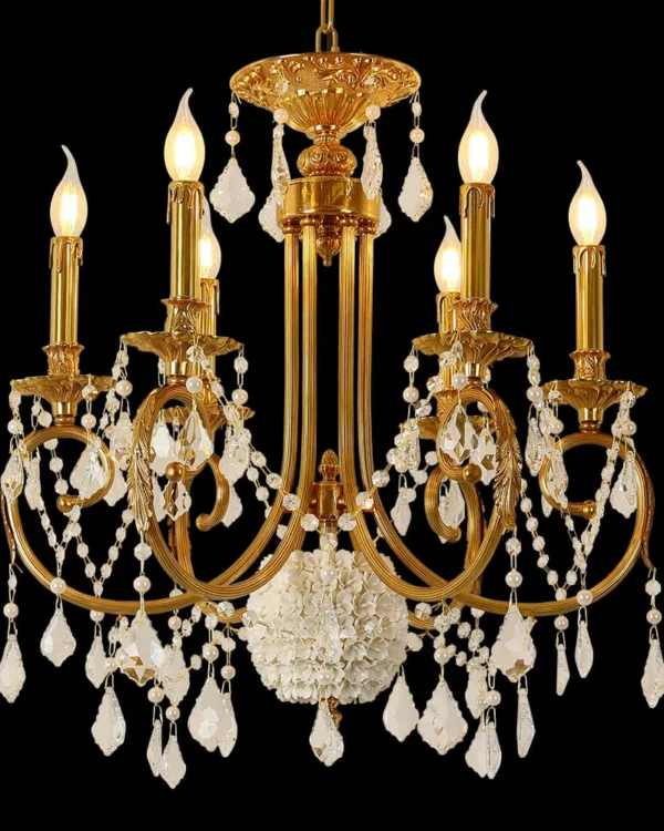 Varenne Crystal 6-Light Chandelier, 24" × 26" H in Antique Brass in antique brass