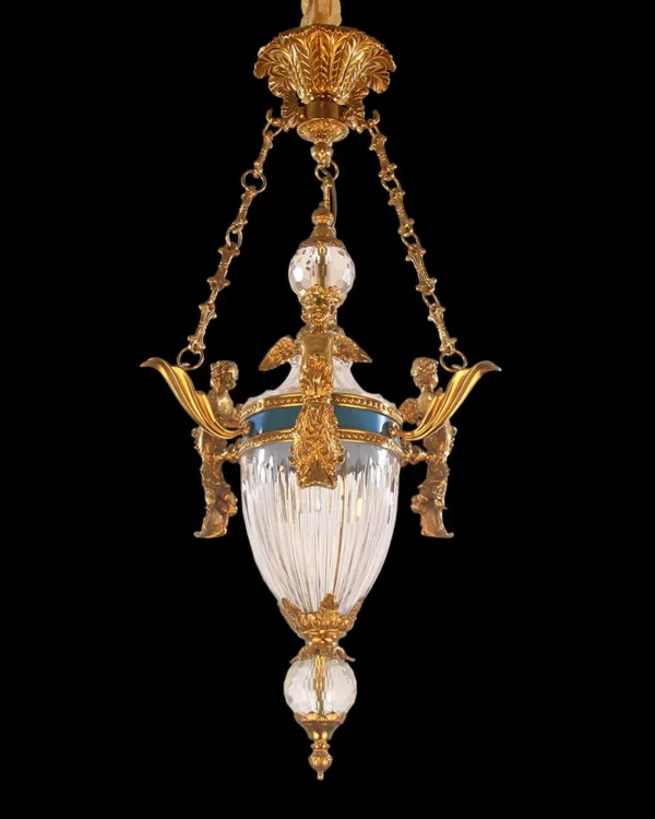 Villiers Glass Chandelier, 20" in antique brass