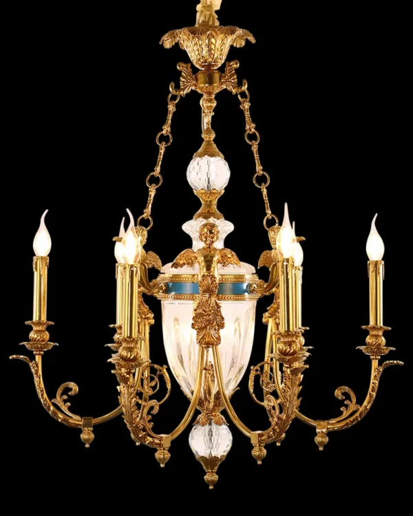 Villiers Glass Chandelier, 26" in antique brass