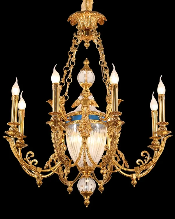 Villiers Glass Chandelier, 34" in antique brass