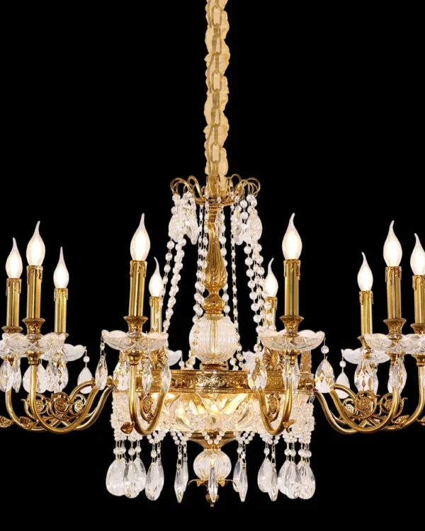 Wagram Crystal Chandelier, 37" in antique brass
