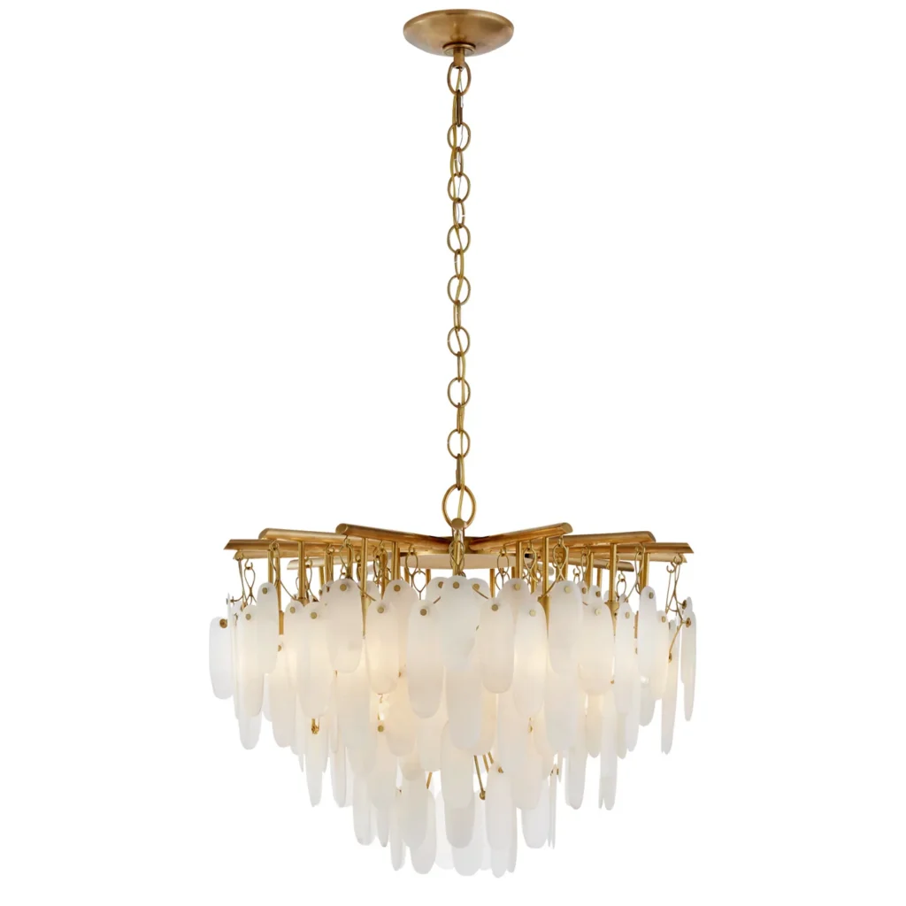 Doré Cascade Alabaster Chandelier, 31" in antique brass