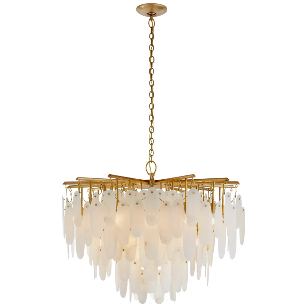 Doré Cascade Alabaster Chandelier, 41" in antique brass
