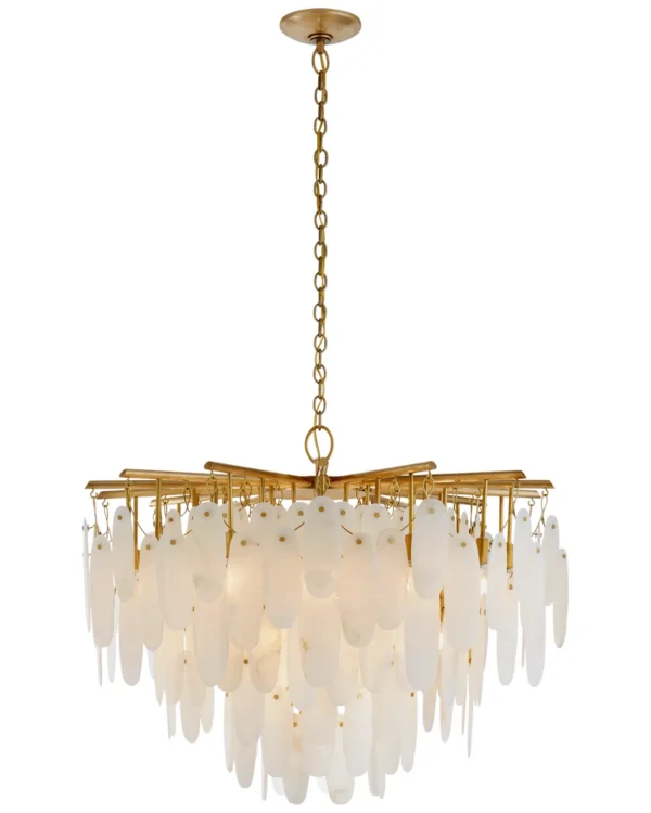 Doré Cascade Alabaster Chandelier, 41" in antique brass