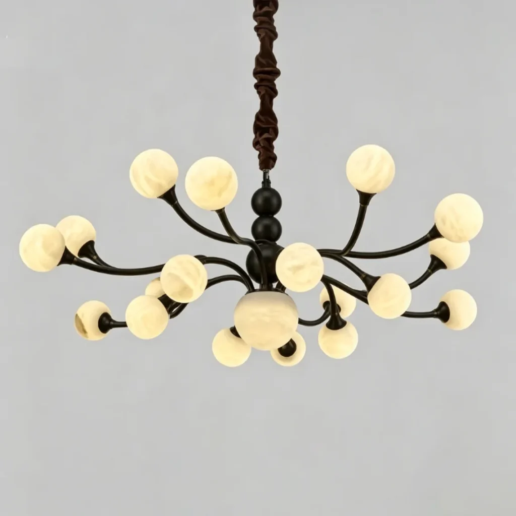Lune Globe Alabaster Chandelier, 24-Light
