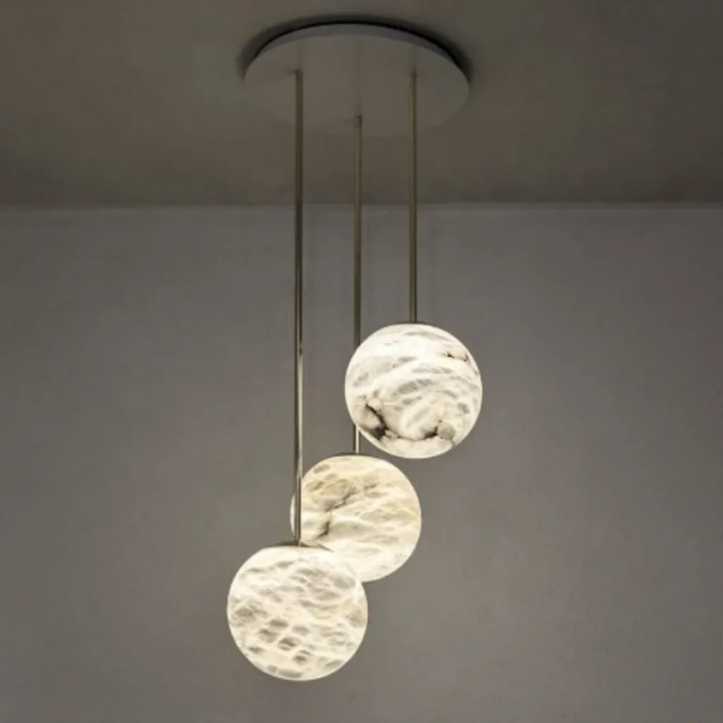 Nacre Round Alabaster Chandelier, 17"