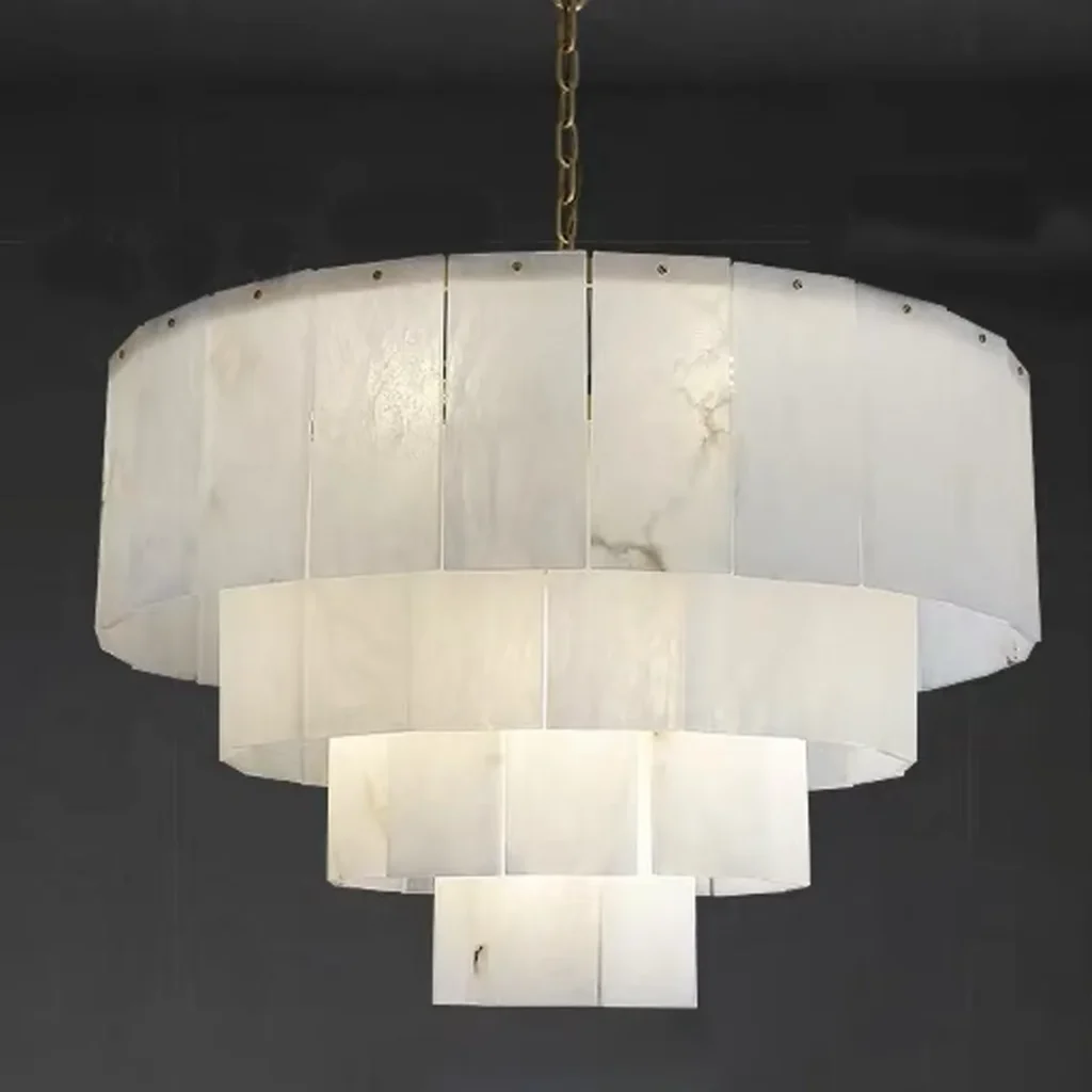 Opale Round Alabaster Chandelier, 14-Light