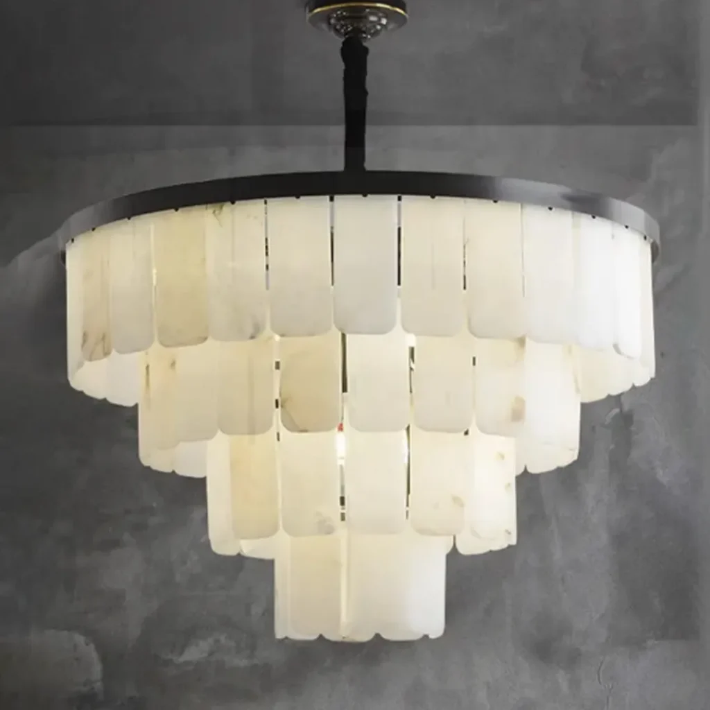 Pierre Four-Tier Alabaster Chandelier, 20-Light × 22" H