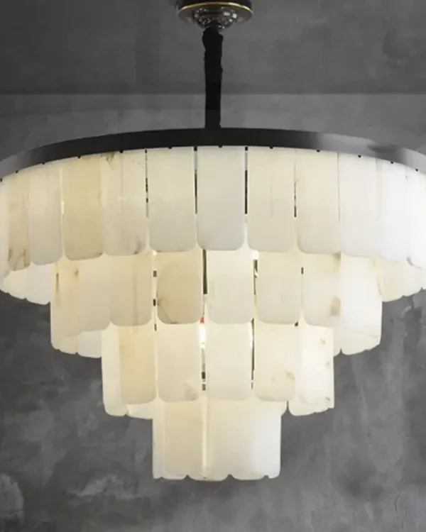 Pierre Four-Tier Alabaster Chandelier, 20-Light × 22" H
